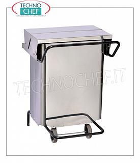 Bins en acier inoxydable inoxydable poubelle sur roues, le couvercle de la pédale avec une ouverture centrale, à partir de 70 litres, dim.mm.550x520x725h