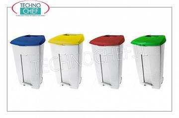 Poubelles pour collecte séparée Poubelle en polyéthylène blanc sur roulettes, couvercle BLEU avec ouverture pour pédale, 120 litres, dim. Mm.560x480x890h