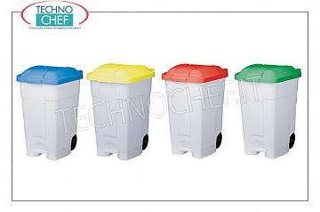 Poubelles pour collecte séparée Poubelle en polyéthylène blanc sur roulettes, couvercle BLEU avec ouverture pour pédale, à partir de 70 litres, dim.mm.510x575x700h