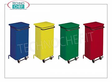 Poubelles pour collecte séparée Poubelle en métal peint BLEU sur roulettes, couvercle avec ouverture pour pédale, 110 litres, dim.mm.480x420x965h