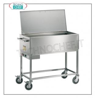 TECHNOCHEF - Chariot bain-marie chaud, 3 bacs GN 1/1, Mod.CT1760C Chariot chauffe-plats, structure inox sur tubulaire, cuve inox avec grill, bain-marie chauffant à résistance électrique, robinet de vidange, N 50 places, pour 4 bacs GN 1/1 (exclus), V.230/1, W 2000 , hauteur du réservoir cm . 24, dim.mm.1500x640x900h