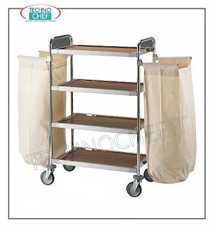 Chariot à linge pour chambre d'hôtel avec 4 étagères et 2 supports de sacs