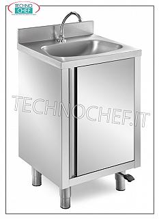 Lave-mains en acier inoxydable avec porte battante et commande à pédale Lavabo en acier inoxydable sur meuble avec porte battante, bassin semi-circulaire, complet avec: commande à pédale avec distributeur, dimensions mm. 500x400x850h