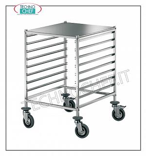 Chariots pour 8 plateaux ou Gastronorm 2/1 ou 16 plateaux GN 1/1 Panier avec 8 plateaux Guides anti-basculement pour 8 Gastro-Norm 01/02 (530x650 mm) - ou 16 teglie gastro-Norm 1/1 (325x530 mm) avec la surface de support, dim. mm 690x600x880h