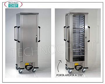 Chariot-armoire HOT de maintien en température ventilé pour 18 plateaux 60x40 cm Chariot CHAUD pour maintien en température (+30°/+90°C.), avec CHAUFFAGE VENTILÉ, 1 Porte, pour 18 plateaux mesurant 600x400 mm, PAS entre GUIDES 77 mm, V. 230/1, Kw 2.0, Dimensions 670x790x1995h mm