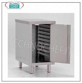 Base d'armoire pour fours avec guides pour plateaux Support de base en acier inoxydable pour four sur meuble avec porte battante et guides pour insérer 7 plaques Gastro-Norm 2/1 h 60 mm., Dim. mm. 800x800x720 h.