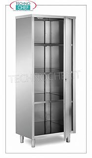 Armoire à vaisselle en inox 304 avec porte battante et 3 étagères intermédiaires, profondeur 70 cm Armoire de rangement en acier inoxydable avec porte battante et 3 étagères intermédiaires réglables en hauteur, dimensions 600x700x1700h mm