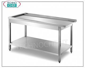 Tables de service pour lave-vaisselle à capot TABLE SORTIE LAVE-VAISSELLE avec machine ACCOUPLEMENT A DROITE, PLATEAU EN FORME pour PASSER LES PANIERS, étagère inférieure - dimensions mm. 800x700x850h