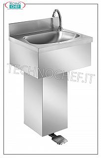 Lavabo en acier inoxydable avec colonne et commande à pédale, peut être installé au mur Lavabo mural en acier inoxydable avec dosseret, bassin semi-circulaire complet avec commande à pédale avec distributeur et colonne, dimensions, mm. 500x400x800h