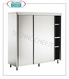 Meuble à vaisselle en inox 304 avec portes coulissantes et 3 étagères intermédiaires, profondeur 70 cm Meuble de rangement avec 2 portes coulissantes et 3 étagères intermédiaires réglables en hauteur, dim. millimètre 1000x700x1700h