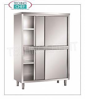 Meuble à vaisselle en inox 304 avec 4 demi-portes coulissantes profondeur 50 cm Meuble de rangement avec 4 demi-portes coulissantes et 2 étagères intermédiaires réglables en hauteur, dim. mm 1000x500x1700h