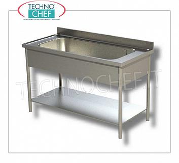 Casserole en acier inoxydable pour laver les casseroles avec étagère inférieure, Ligne 600 Cuve pour laver les casseroles avec UN SEUL GRAND RÉSERVOIR 800x500x350h mm, VERSION À PANNEAUX avec étagère inférieure, dim.mm.1000x600x850h