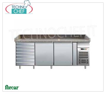 Comptoir à pizza réfrigéré, 2 portes, 7 tiroirs, dim.mm.2025x800x1000h