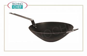 Paderno - Wok en fer avec 1 poignée et 1 poignée, professionnel pour l'induction Wok en fer avec 1 poignée et 1 poignée, diam. 32cm, 10cm de haut