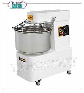 SPIRAL MIXER avec réservoir de 16 lt pour 12 kg de pâte MÉLANGEUR À SPIRALE, avec tête et bol fixe en lt.16, capacité de mélange de 12 Kg, complet avec tige de malaxeur, minuterie et roulettes, V. 230/1, Kw.0,75, Poids Kg.65, dim.mm .385x670x725h