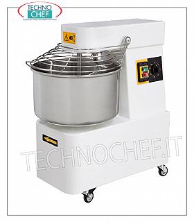 SPIRAL MIXER avec cuve de 32 lt pour 25 kg de pâte MÉLANGEUR À SPIRALE, avec tête et bassin fixe de 33, capacité de mélange de 25 kg, complet avec tige de malaxeur, minuterie et roues, V.230 / 1, Kw.1.1, poids 86,6 kg, dim. mm.424x735x805h