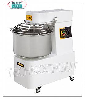 SPIRAL MIXER avec réservoir de 48 litres pour 42 kg de pâte MÉLANGEUR À SPIRALE, avec tête de 48 cm et cuve fixe, capacité de mélange de 42 kg, complet avec tige de malaxeur, minuterie et roulettes, V.230 / 1, Kw.1,5, Poids Kg.97.4, dim .mm.480x805x825h