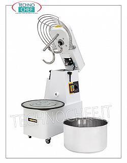 MÉLANGEUR SPIRALE 12 Kg, avec tête relevable et cuve amovible, MÉLANGEUR À SPIRALE 12 Kg, avec tête relevable et bol amovible de 16 litres, complet avec tige fendeuse, minuteur et roues, V.400/3, Kw.0,75, Poids Kg.71,5, dim.mm.385x670x725h