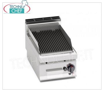 TECHNOCHEF - GRIL A GAZ EN PIERRE DE LAVE, 1 module TOP, Mod.PLG40B/G GRIL À GAZ EN PIERRE DE LAVE, Ligne BERTOS, MACROS 700, Série COMFORT POWER, 1 module TOP avec ZONE DE CUISSON mm 350x515, puissance thermique Kw.6,9, Poids 37 Kg, dim.mm.400x700x290h