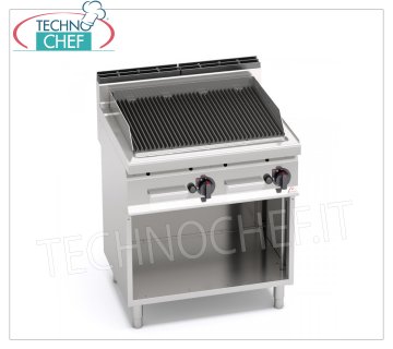 TECHNOCHEF - GRIL A GAZ EN PIERRE DE LAVE, DOUBLE module sur COMPARTIMENT OUVERT, Mod.PLG80M/G GRIL À GAZ EN PIERRE DE LAVE, Ligne BERTOS, MACROS 700, Série COMFORT POWER, DOUBLE module sur COMPARTIMENT OUVERT avec ZONE DE CUISSON mm 700x515, puissance thermique Kw.13,8, Poids 83 Kg, dim.mm.800x700x900h