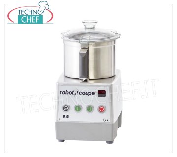 Tableau CUTTER R5-2V, capacité du réservoir lt.5,9, marque ROBOT COUPE, professionnel Table CUTTER R5-2V, marque ROBOT COUPE, avec BOL EN ACIER INOXYDABLE amovible de 5,9 litres, Vitesse 1 500 / 3 000 tr/min, V. 400/3, Kw 0,75, Poids 22 Kg, dimensions 280x350x490h mm