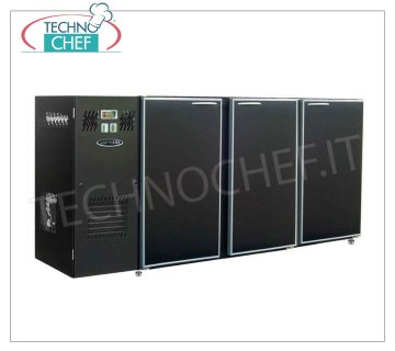 Comptoir de bar réfrigéré ventilé 3 portes en skinplate noir