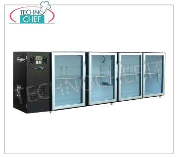 Comptoir de bar réfrigéré à 4 portes vitrées, Ventilé, Température + 2° + 8° - en Skinplate Noir, longueur 240 cm