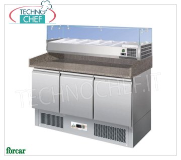Comptoir à pizza réfrigéré, 3 portes, présentation des ingrédients, dim mm 1400x700x1465h