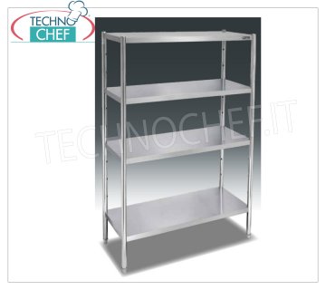 TECHNOCHEF - Etagère inox, module 4 étagères, profondeur 40 cm, hauteur 180 cm. Rayonnage en acier inoxydable avec 4 étagères, boulonnage, module mm 1000x400x1800h, poids 24 Kg.