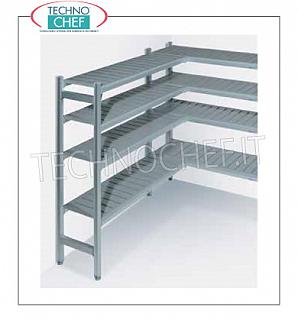 Rayonnage en aluminium disposé à l'Angola avec 3 de polyethylene perforé fichier tablettes extractibles, pour la cellule mod. MK1012-20 - Dimensions intérieures - mm. 1230x2030