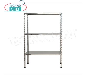 TECHNOCHEF - Étagère en acier inoxydable, module avec 3 étagères lisses, 30 cm de profondeur, 150 cm de hauteur. Rayonnage en acier inoxydable 304 brillant avec 3 tablettes lisses, capacité globale 3x100 kg, montage par boulon, module 60x30x150h cm