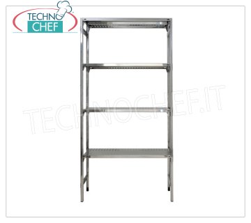 TECHNOCHEF - Etagère en acier inoxydable, module avec 4 étagères fendues, 30 cm de profondeur, 200 cm de hauteur. Rayonnage en acier inoxydable 304, avec 4 tablettes à fentes, capacité globale 4x100 kg, montage en crochet, module 60x30x200h cm