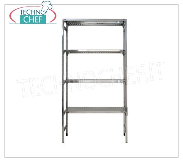 TECHNOCHEF - Etagère en acier inoxydable, module avec 4 étagères fendues, 30 cm de profondeur, 180 cm de hauteur. Rayonnage en acier inoxydable 304 poli avec 4 tablettes perforées, capacité globale de 4x100 Kg, montage en crochet, module 60x30x180h cm