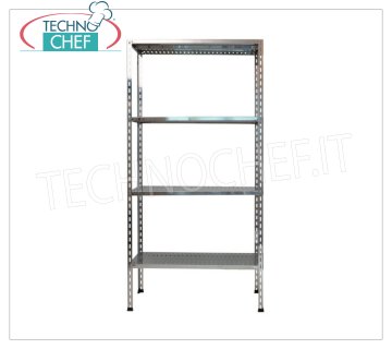 TECHNOCHEF - Etagère en acier inoxydable, module avec 4 étagères fendues, 30 cm de profondeur, 180 cm de hauteur. Rayonnage en acier inoxydable 304 poli avec 4 tablettes perforées, capacité globale de 4x100 Kg, montage par boulon, module 60x30x180h cm