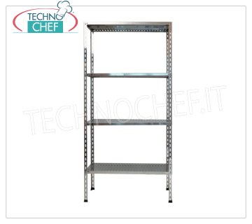 TECHNOCHEF - Etagère en acier inoxydable, module avec 4 étagères fendues, profondeur 40 cm, hauteur 200 cm. Rayonnage en acier inoxydable 304 poli avec 4 tablettes à fentes, capacité totale 4x135 Kg, montage par boulon, module 60x40x200h cm