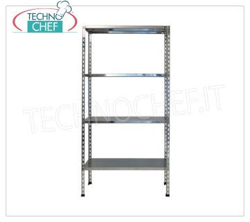 TECHNOCHEF - Étagère en acier inoxydable, module avec 4 étagères lisses, 30 cm de profondeur, 180 cm de hauteur. Rayonnage en acier inoxydable 304 poli avec 4 tablettes lisses, capacité globale de 4x100 Kg, montage par boulon, module 60x30x180h cm