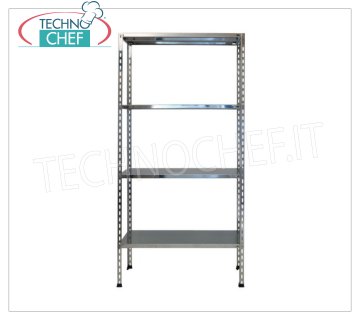 TECHNOCHEF - Étagère en acier inoxydable, module avec 4 étagères lisses, 30 cm de profondeur, 200 cm de hauteur. Rayonnage en acier inoxydable 304 poli avec 4 tablettes lisses, capacité globale de 4x100 Kg, montage par boulon, module 60x30x200h cm