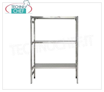 TECHNOCHEF - Etagère en acier inoxydable, module avec 3 étagères fendues, 30 cm de profondeur, 150 cm de hauteur. Rayonnage en acier inoxydable 304 poli avec 3 tablettes à fentes, Capacité globale 3x100 Kg, montage à crochet, module 60x30x150h cm