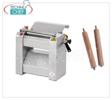 Laminoir de table ROGA avec rouleaux de 25 cm de long, professionnel, Mod.SF250 Laminoir à pâtes à rouleaux inox LONG 250 mm, V 400/3, kW 0,20, dim. mm 480x350x400h