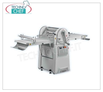 LAMINOIR PÂTISSERIE avec RUBANS 95x50 cm équipé de Sheet Collector, mod. SF-500-95 Laminoir à Pâtisserie Professionnel avec BANDES-TAPIS mm 950x500 équipé de SOUS-TOP pour FARINE et COLLECTEUR DE FEUILLES, rouleaux de LAMINATION mm. 500 réglable de : 0 à 35 mm, Poids Kg 157, kw 0,75, dim. ouvert mm 2320x880x1100h