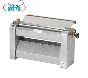 Laminoir ROGA pour pâtes avec rouleaux en acier inoxydable de 50 cm, Professionnel, Mod.SF500TX Laminoir à pâtes à rouleaux inox LONG 500 mm, V 400/3, kW 0,60, dim. mm 750x450x450h