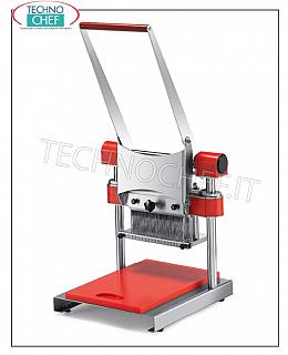 Attendrisseur de viande manuel Unité de couteaux avec 32 lames Attendrisseur de viande MANUEL, avec groupe de couteaux en ACIER INOXYDABLE à 32 lames, surface de travail en POLYÉTHYLÈNE mm 300x450, dimensions mm 400x450x907h