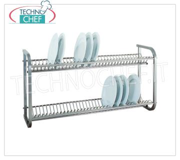 Égouttoir à vaisselle en acier inoxydable avec 2 étagères Étagère égouttoir à assiettes en acier inoxydable 18/8 poli, avec 2 étagères, dim.mm.1040x300x550h