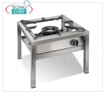 Technochef - Cuisinière à gaz professionnelle au sol, 1 brûleur de 20 kW, modèle SP6050LMIR Cuisinière à gaz professionnelle sur pied en inox, avec 1 brûleur de 20,00 kW, poids 22,5, dim.mm.600x600x500h