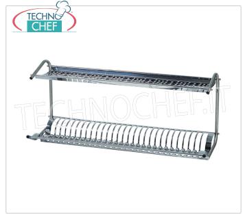 Égouttoir à assiettes en inox avec 2 étagères Porte-assiettes / porte-verres en acier inoxydable 18/8 poli avec 2 étagères, dim.mm.800x260x370h