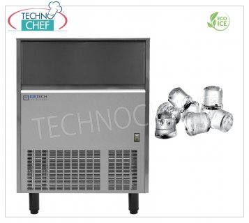 ICETECH - MACHINE À GLACE en CUBES PLEINS, Rendement 134-136 Kg / 24 heures, DÉPÔT 60 Kg, Professionnel, modèle SS135 Machine à glaçons pleins, rendement 134 Kg/24 heures, stockage 60 Kg, extérieur inox, refroidissement par air, Gaz R290, V.230/1, Kw.1.15, poids Kg.83, dim.mm 930x565x915h