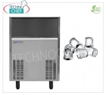 ICETECH - MACHINE À GLACE en CUBES PLEINS, Rendement 62-65 Kg / 24 heures, STOCKAGE 30 Kg, Professionnel, mod.SS60 Machine à glaçons pleins, rendement 62 Kg / 24 heures, stockage 30 Kg, extérieur inox, refroidi par air, Gaz R290, V.230/1, Kw.0.46, poids Kg.54, dim.mm 515x645x840h