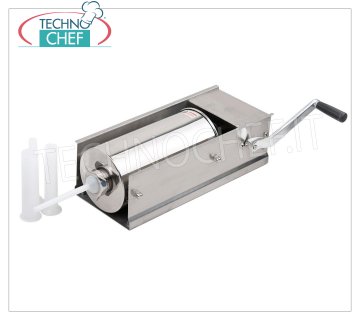 TECHNOCHEF - REMPLISSEUR MANUEL HORIZONTAL 7 litres - 2 Vitesses, Mod.SS7H Insaccatrice manuelle horizontale en acciaio inox, capacité lt.7, 2 vitesses, en dotazione 4 infuti diamètre 10-20-30-35 mm, dim.mm.820x340x340h