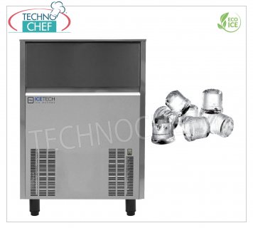 ICETECH - MACHINE À GLACE en CUBES PLEINS, Rendement 82-86 Kg / 24 heures, DÉPÔT 40 Kg, Professionnel, mod.SS80 Machine à glaçons plein, rendement 82 Kg / 24 heures, stockage 40 Kg, extérieur inox, refroidissement par air, Gaz R290, V.230/1, Kw.0.72, poids Kg.62, dim.mm 645x645x870h