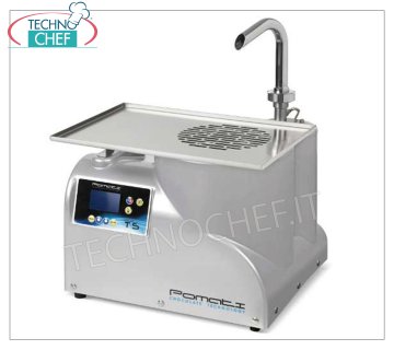 POMATI - Tempéreuse continue de chocolat avec réservoir de 5,0 litres - Refroidissement par air froid, mod. T5 Tempéreuse continue de chocolat avec RÉSERVOIR de 5,00 lt - Chauffée et thermostatée, REVERSE pour le déchargement du chocolat, refroidissement par air froid, V 230/1, Kw 0,4, dimensions 48x45x39h cm